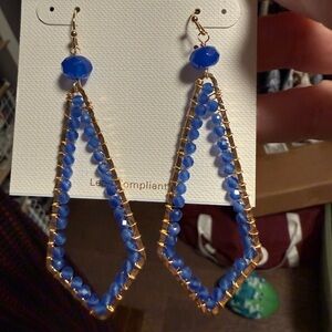 Elegant Blue and Gold Dangle Earrings NWOT